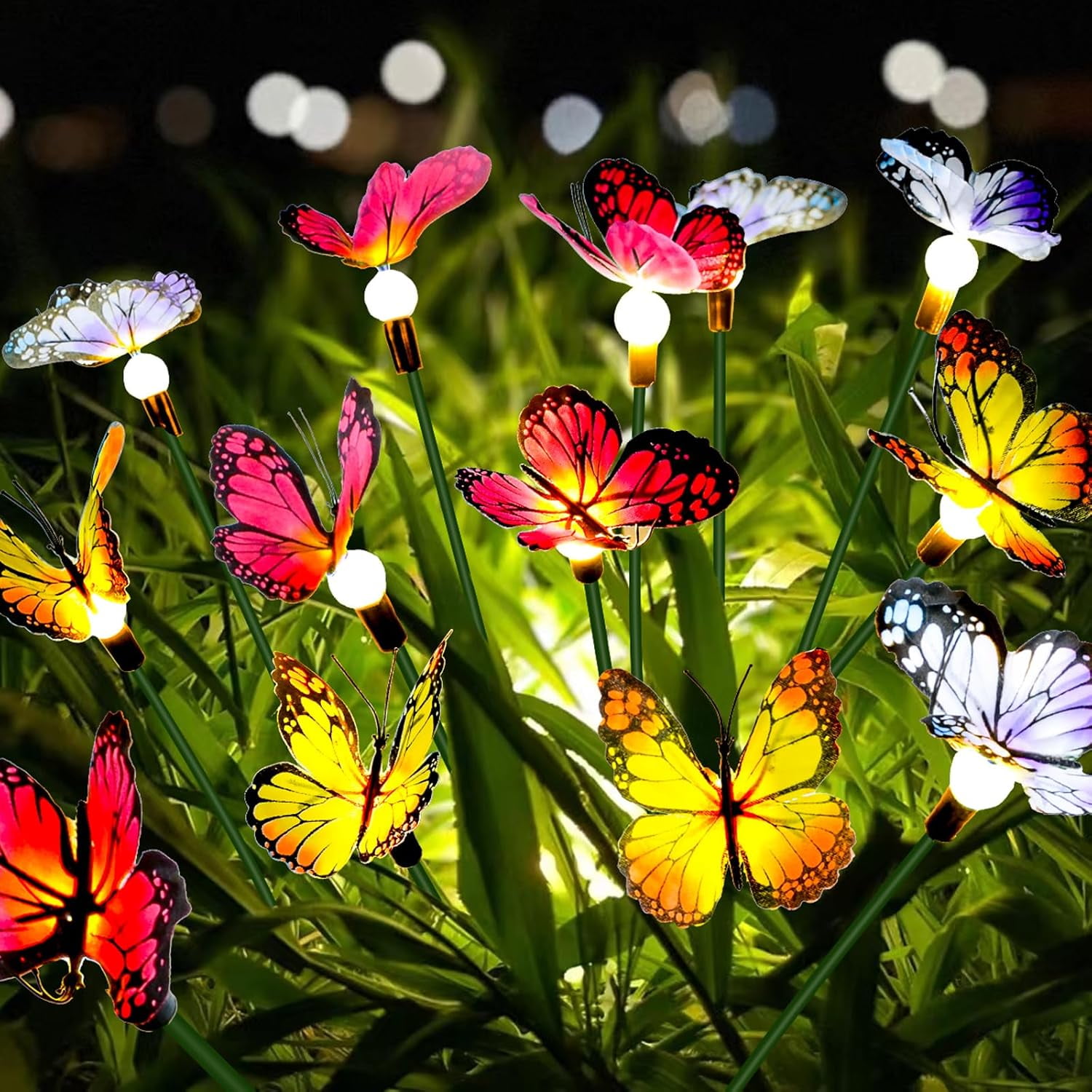 Qoosea Solar Garden Lights Swaying Butterfly Light, Solar Outdoor Lights, Yard Patio Pathway Decoration, High Flexibility Iron Wire \u0026 Realistic Butterflies (4 Pack)